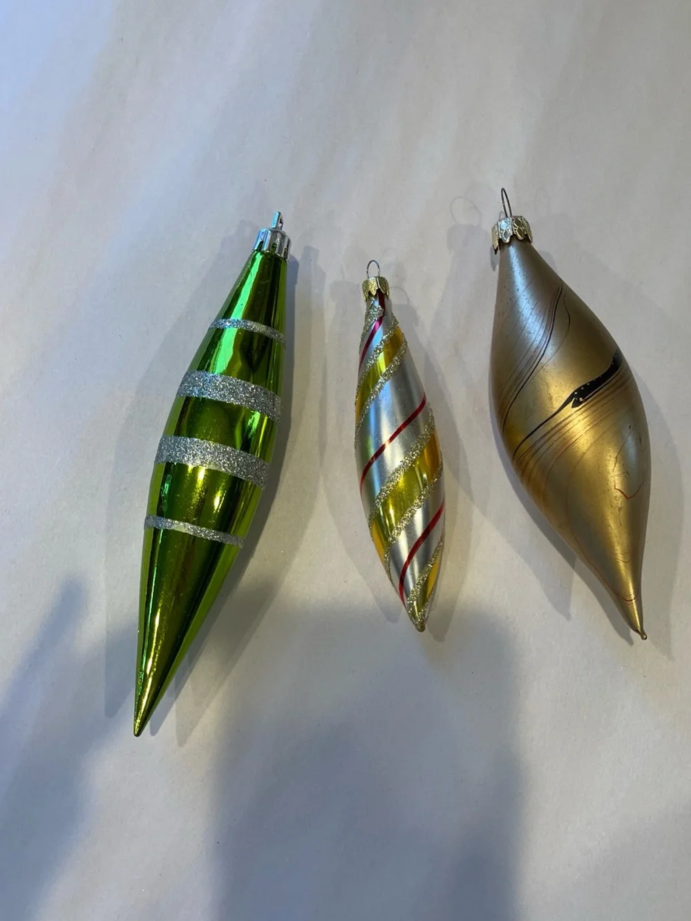 Lot of 3 Vintage Tall/Long/Skinny Teardrop Icicle Glass Christmas Ornaments